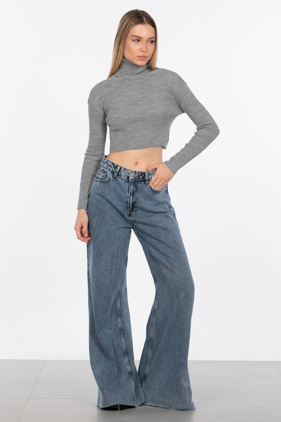 Balıkçı yaka triko body-4008 Gri