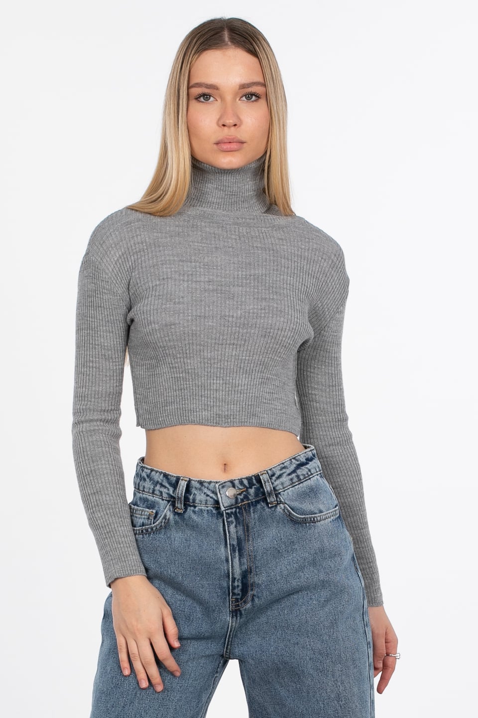 Balıkçı yaka triko body-4008 Gri