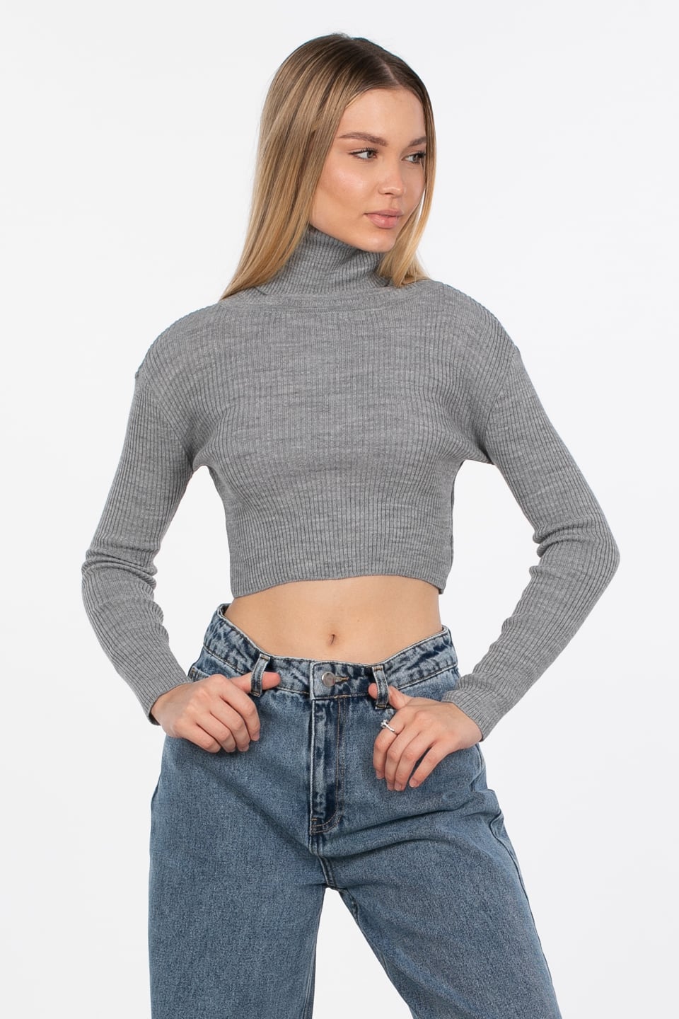 Balıkçı yaka triko body-4008 Gri