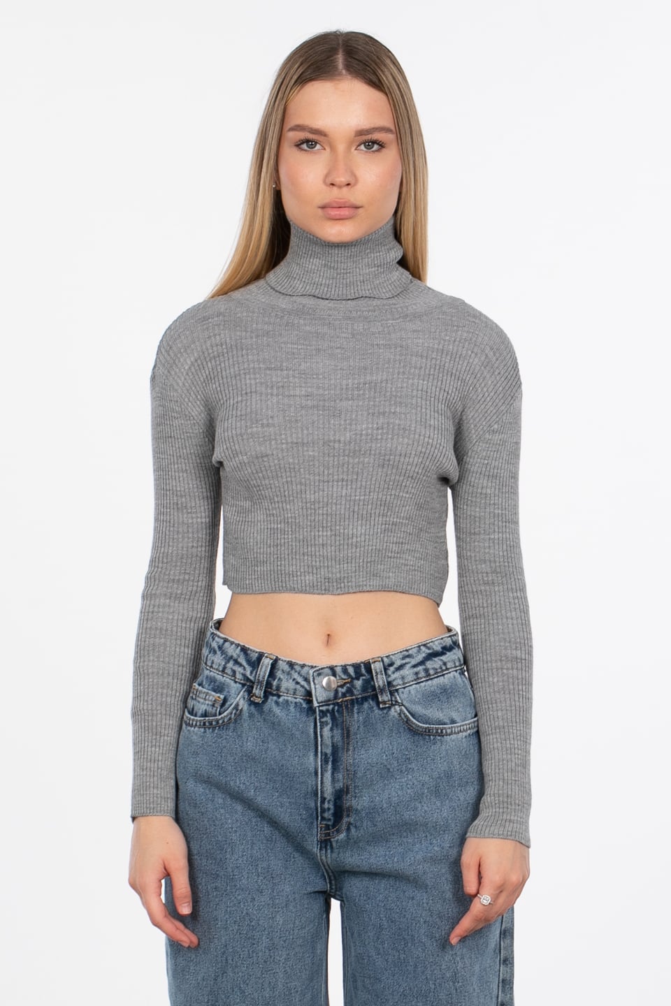 Balıkçı yaka triko body-4008 Gri