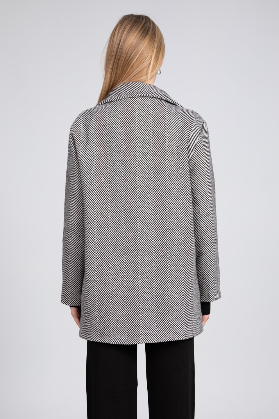 Balıksırtı oversize kaban-23197 Gri
