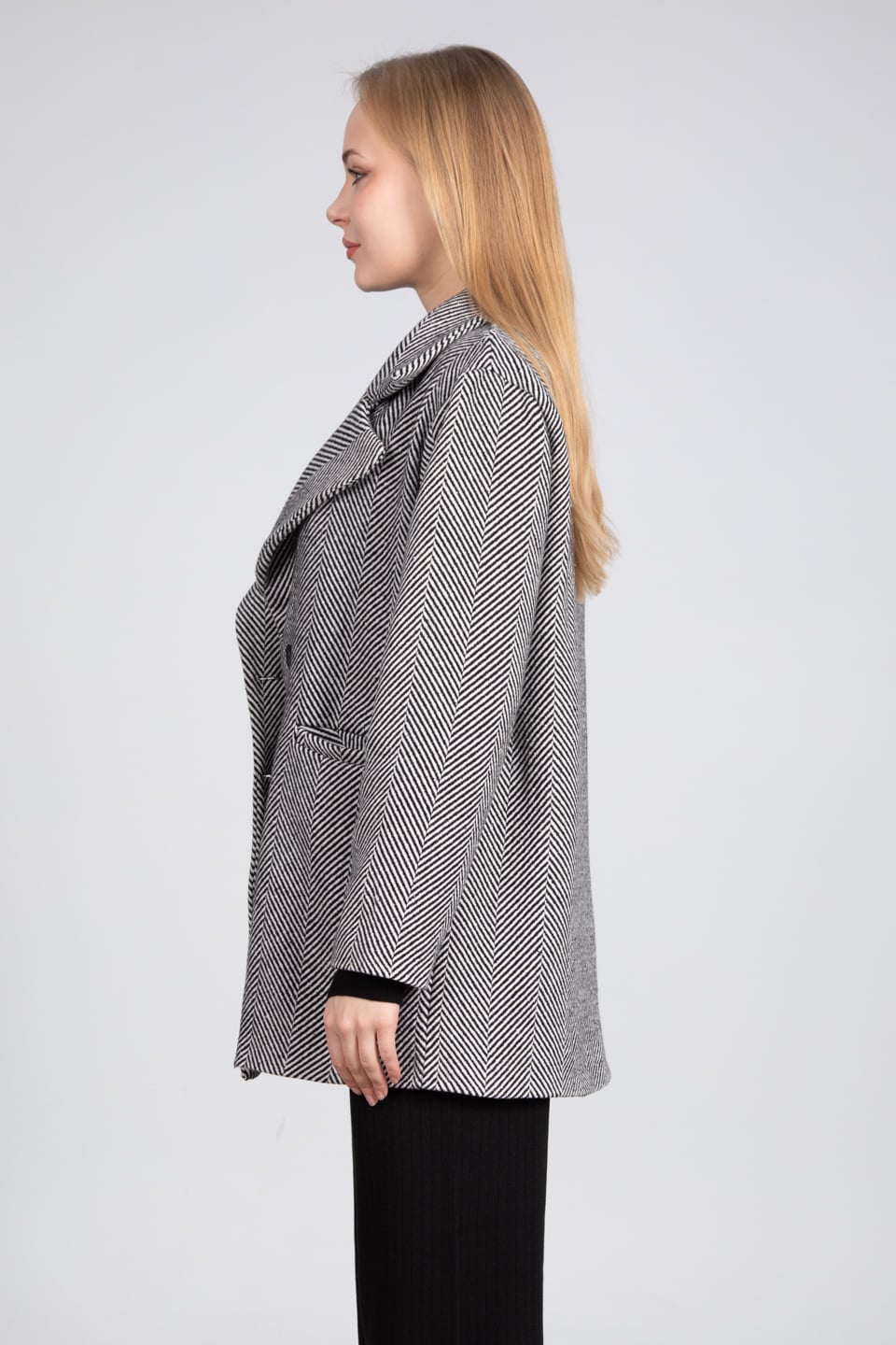 Balıksırtı oversize kaban-23197 Gri