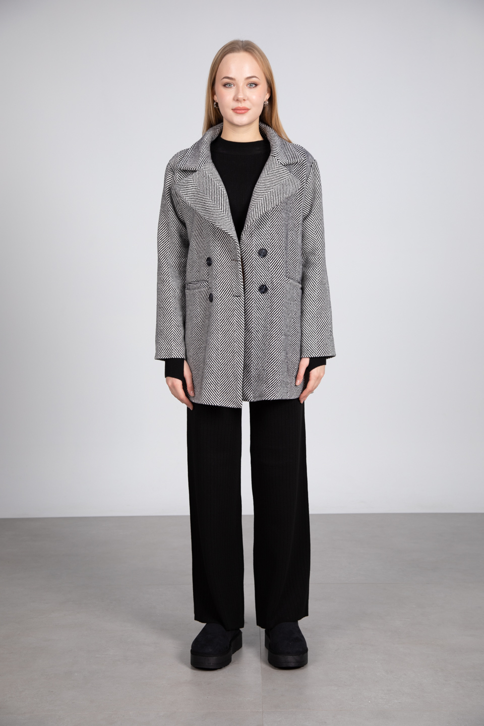 Balıksırtı oversize kaban-23197 Gri