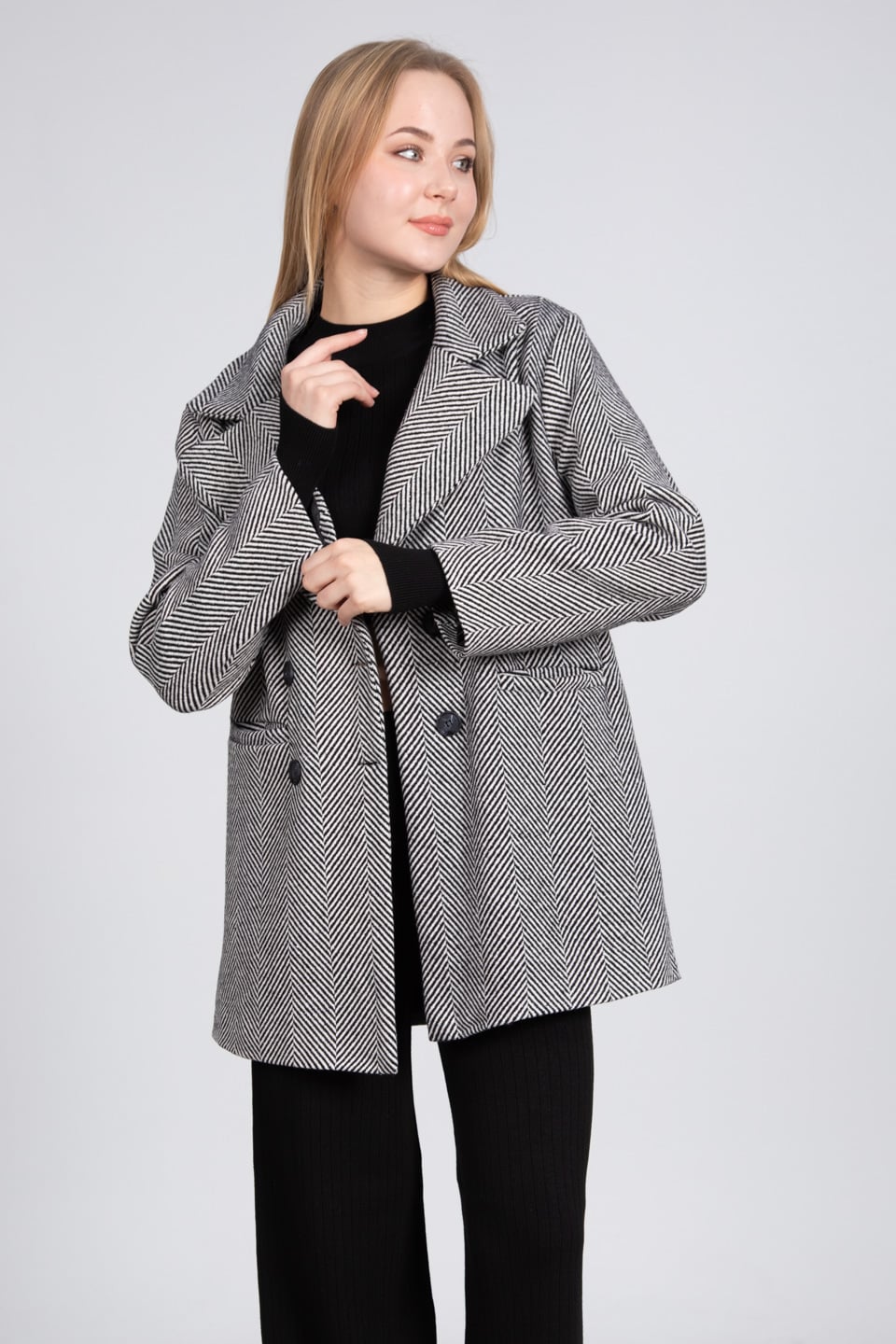Balıksırtı oversize kaban-23197 Gri
