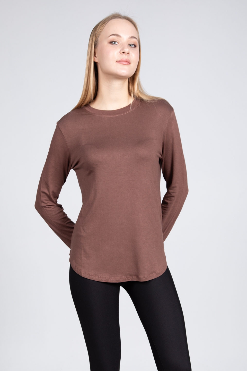 Basıc bisiklet yaka bluz-DVN0488 Kahve