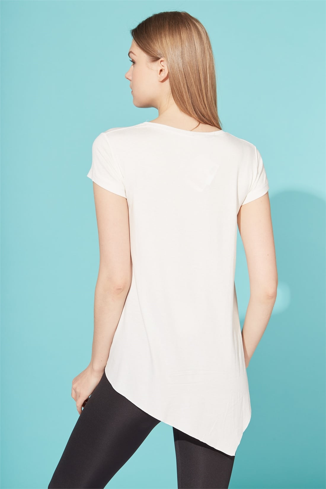 Basic Bisiklet Yaka Geometrik T-Shirt-Ekru