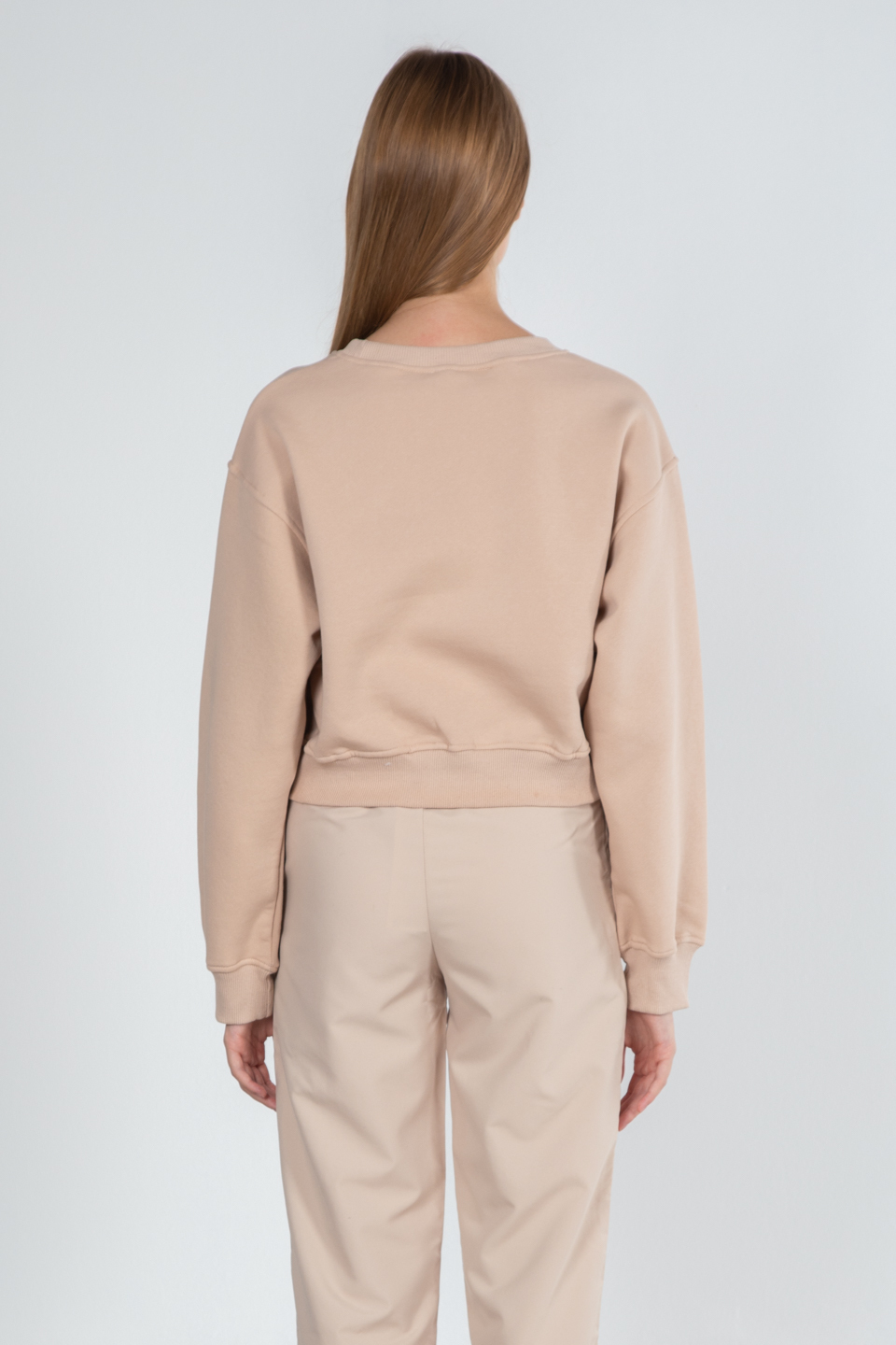Basıc bisiklet yaka sweatshirt-81194 Bej