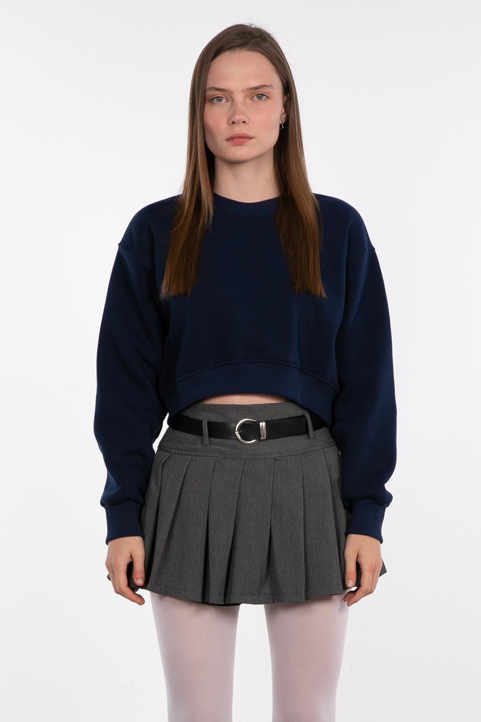 Basıc bisiklet yaka sweatshirt-81194 Lacivert