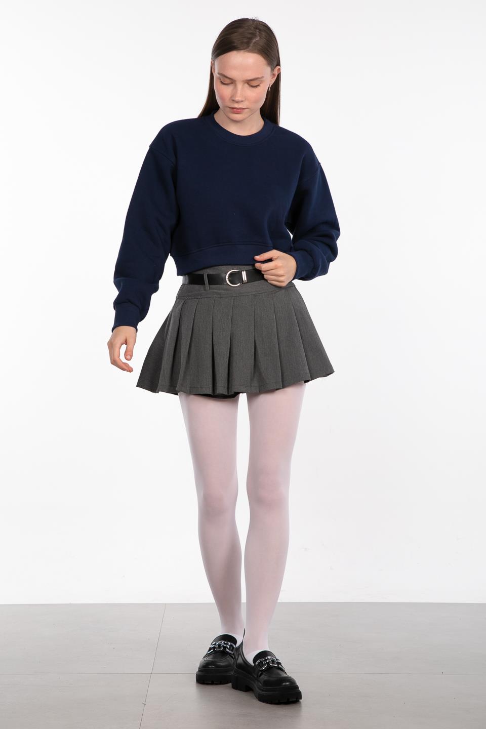 Basıc bisiklet yaka sweatshirt-81194 Lacivert