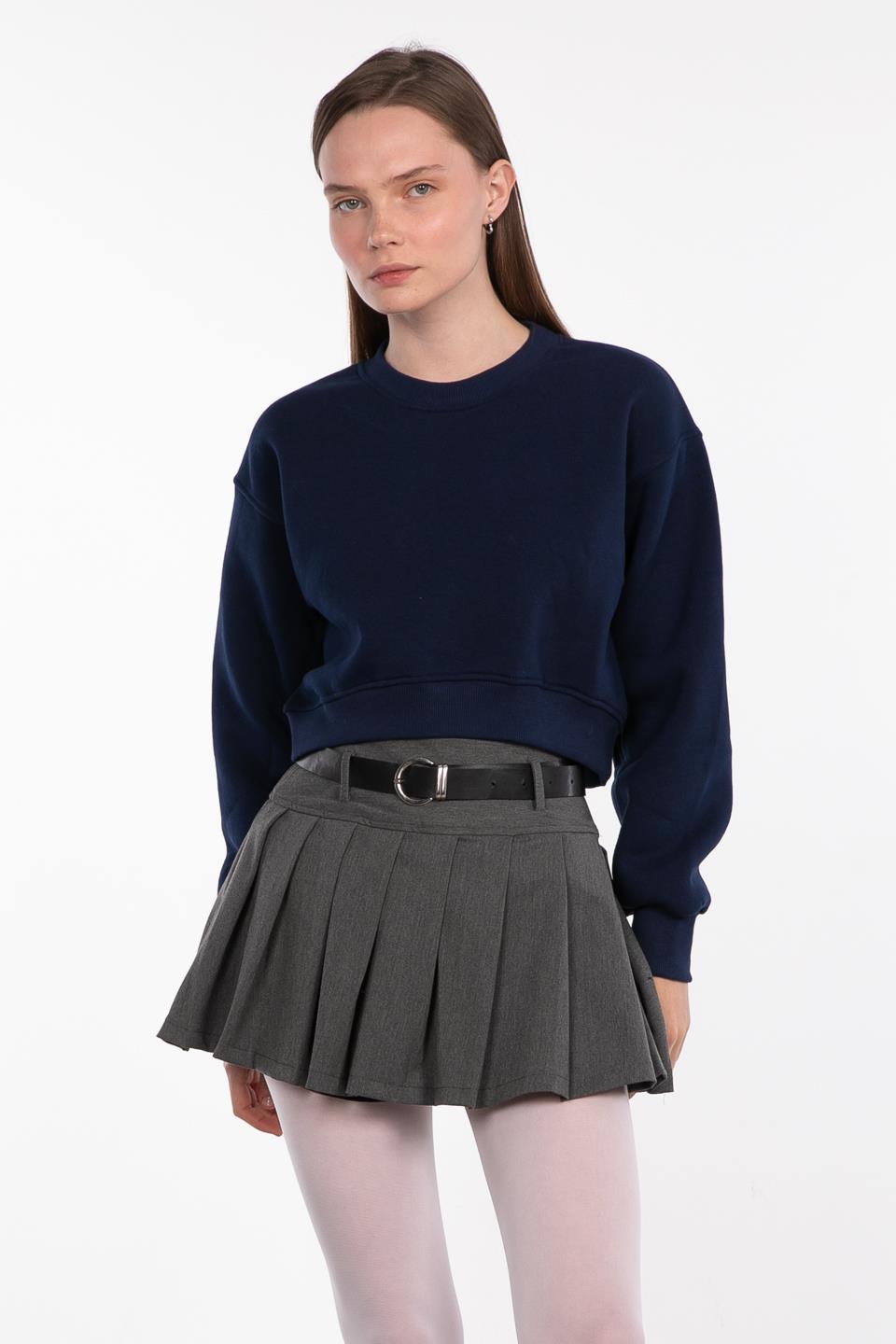 Basıc bisiklet yaka sweatshirt-81194 Lacivert