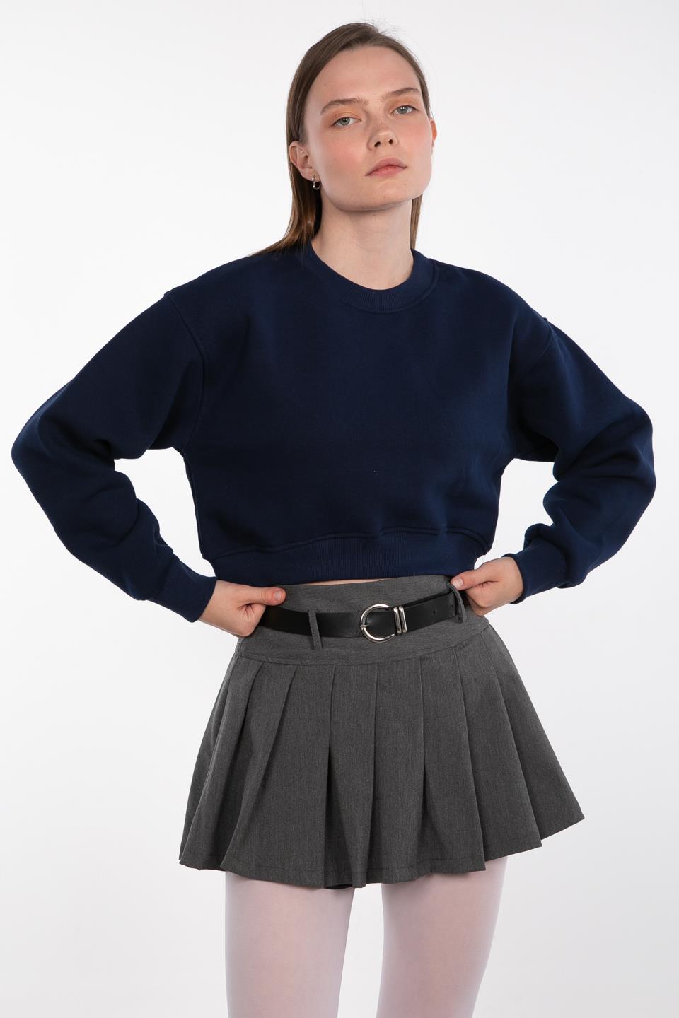 Basıc bisiklet yaka sweatshirt-81194 Lacivert