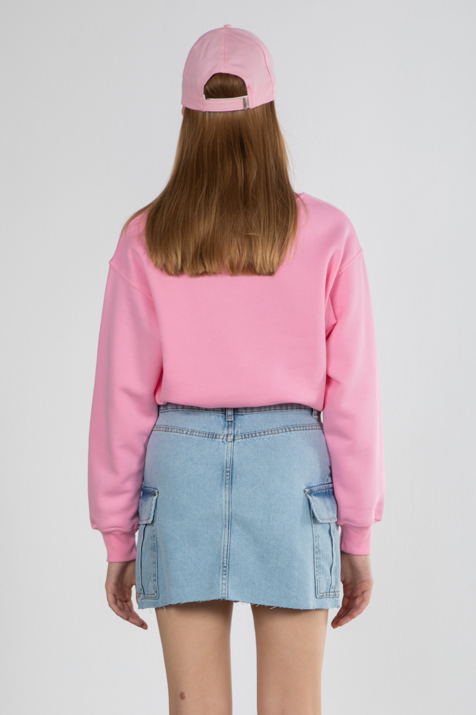 Basıc bisiklet yaka sweatshirt-81194 Pembe