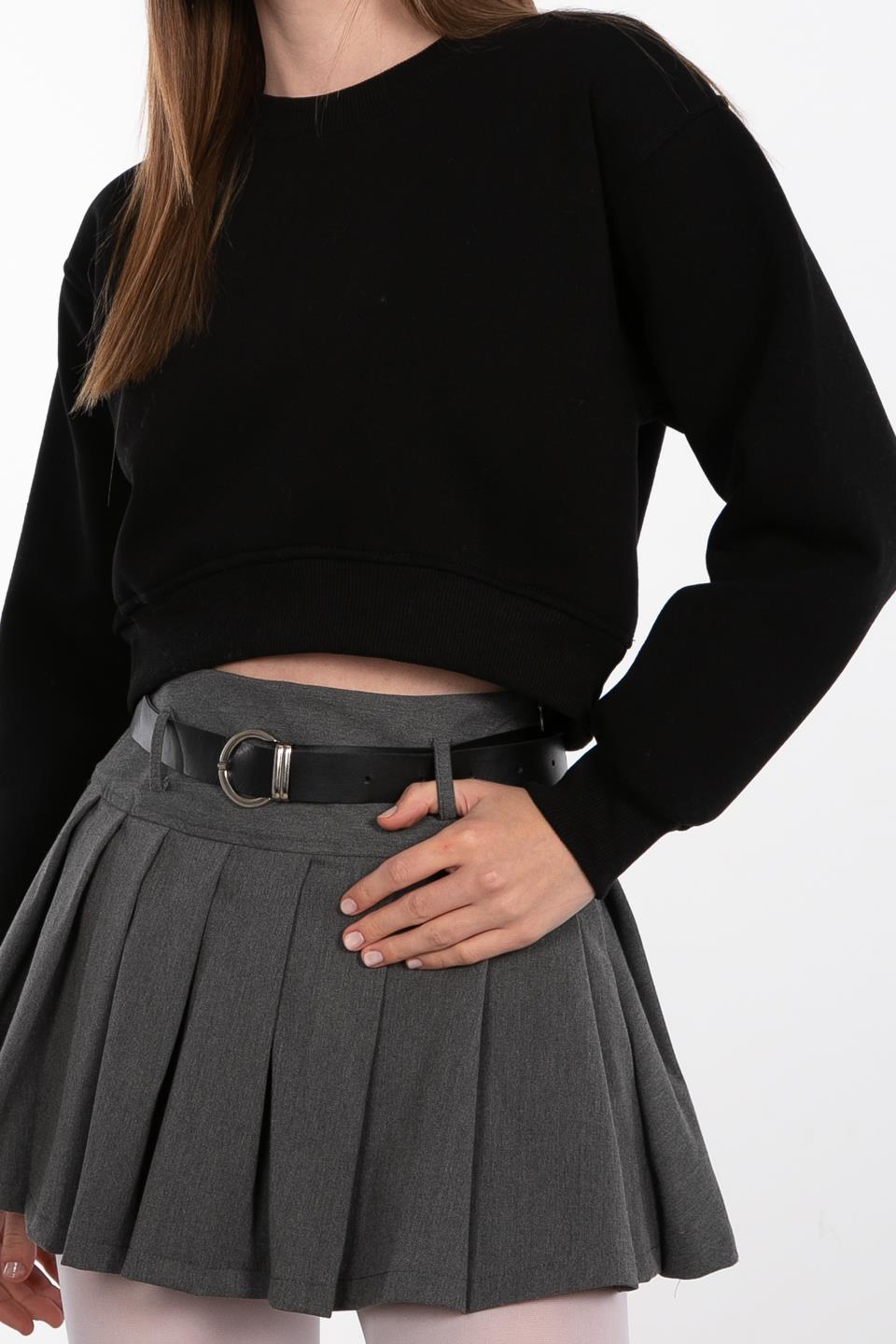 Basıc bisiklet yaka sweatshirt-81194 Siyah