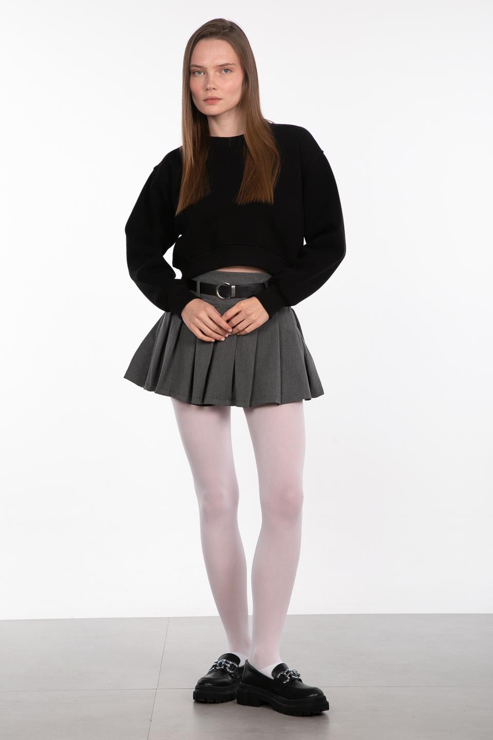 Basıc bisiklet yaka sweatshirt-81194 Siyah