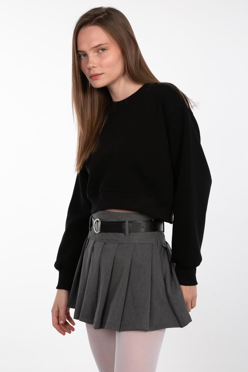 Basıc bisiklet yaka sweatshirt-81194 Siyah