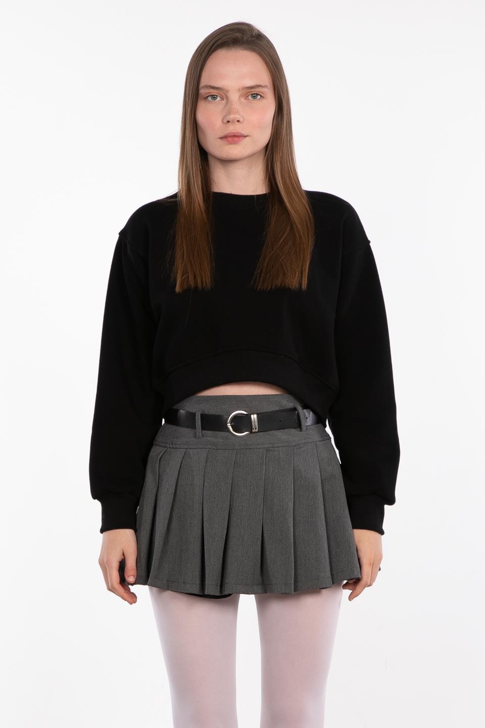 Basıc bisiklet yaka sweatshirt-81194 Siyah