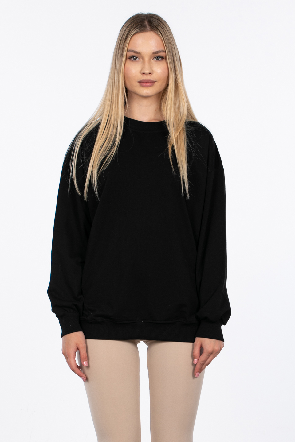 Basıc bisiklet yaka sweatshirt-DVN0827 Siyah