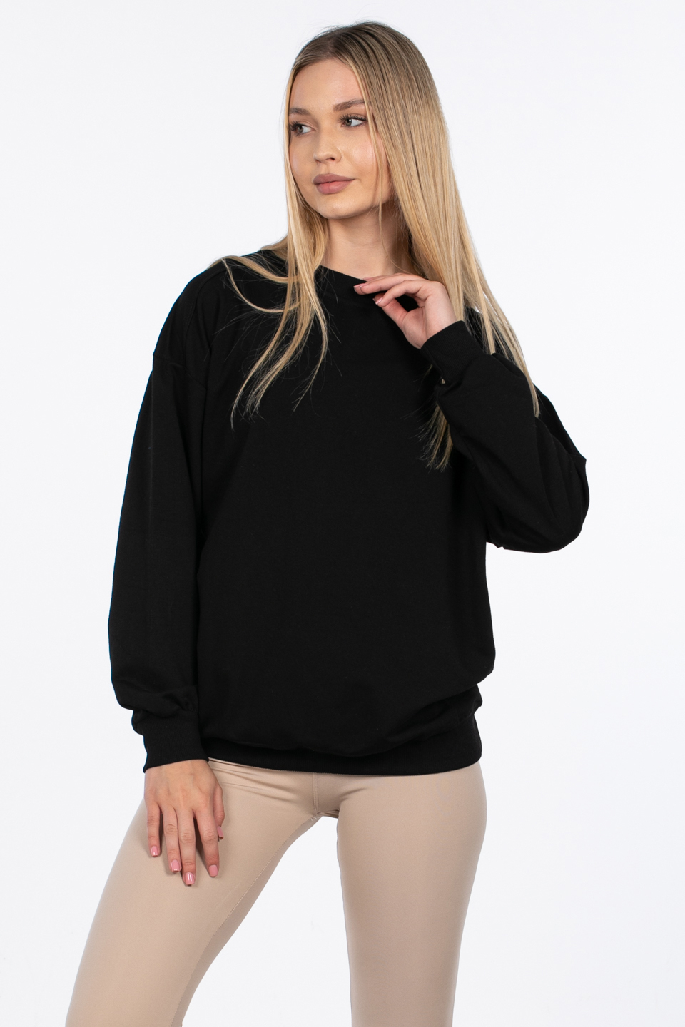 Basıc bisiklet yaka sweatshirt-DVN0827 Siyah