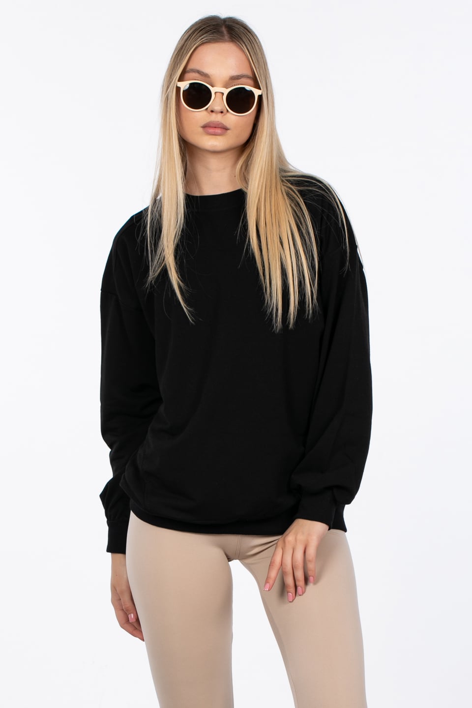 Basıc bisiklet yaka sweatshirt-DVN0827 Siyah