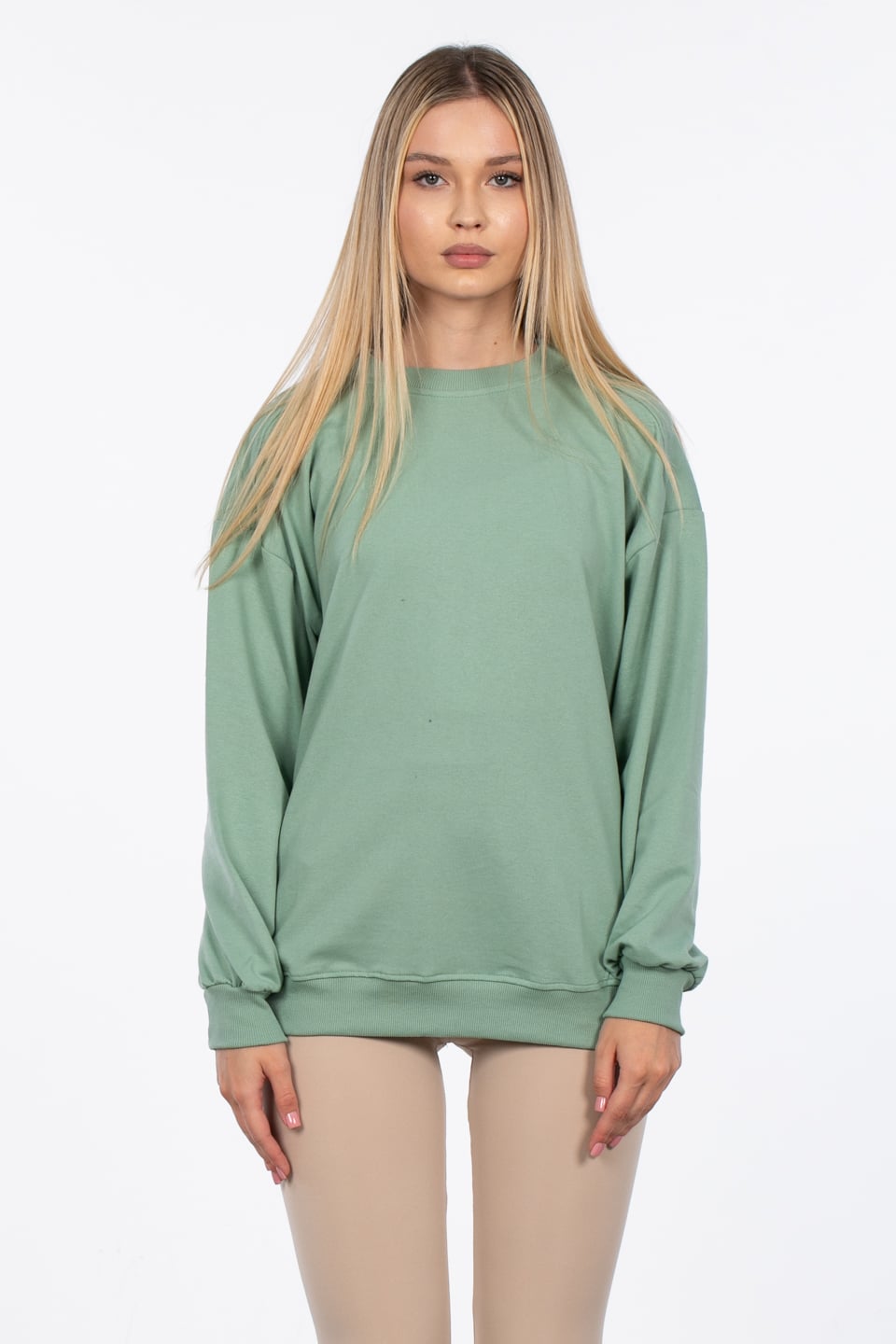 Basıc bisiklet yaka sweatshirt-DVN0827 Mint