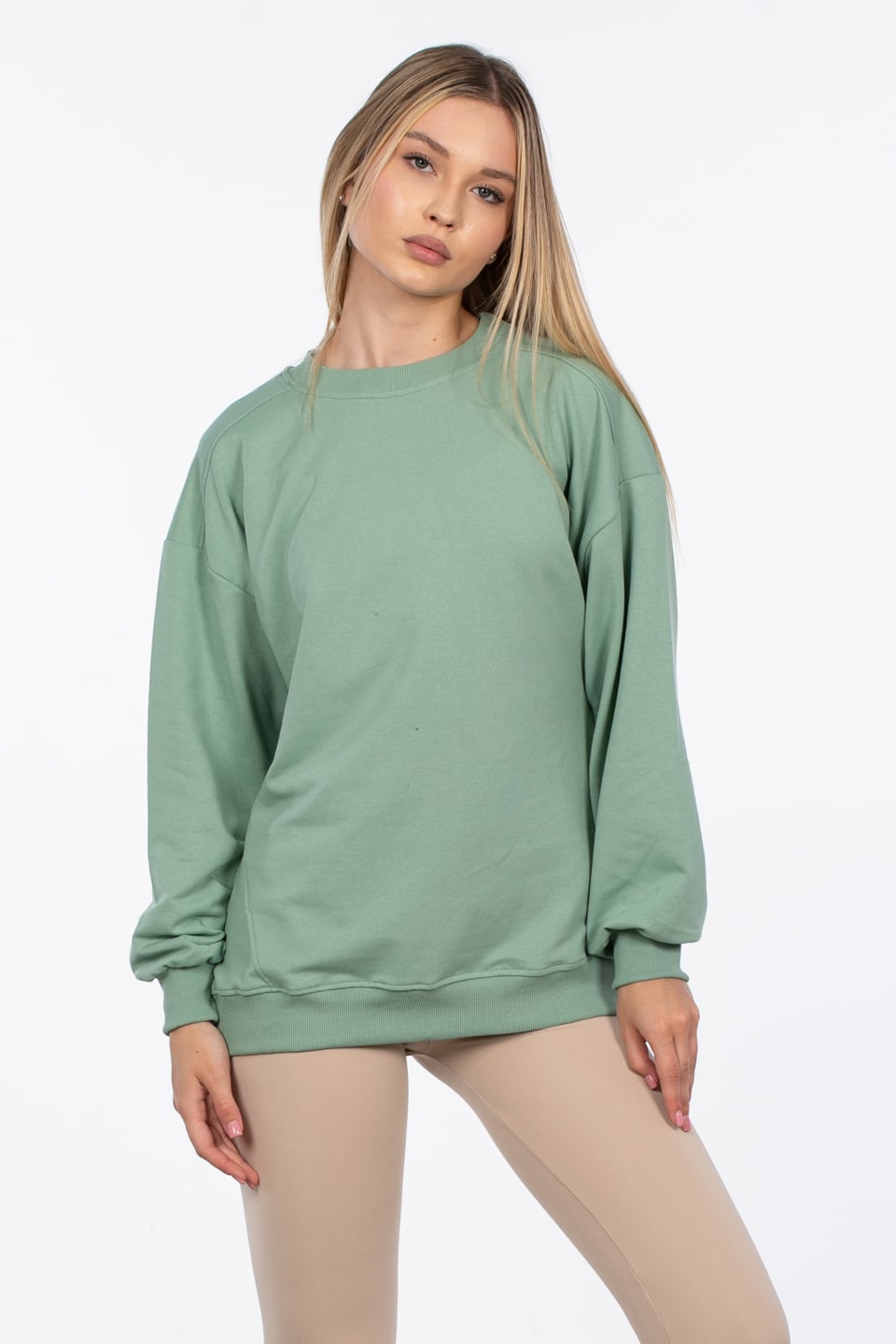 Basıc bisiklet yaka sweatshirt-DVN0827 Mint