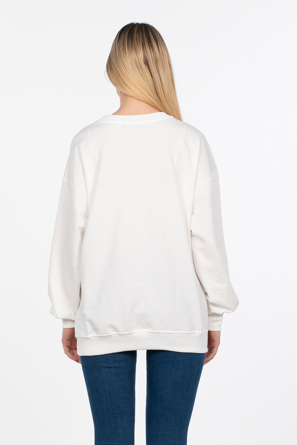 Basıc bisiklet yaka sweatshirt-DVN0827 Ekru