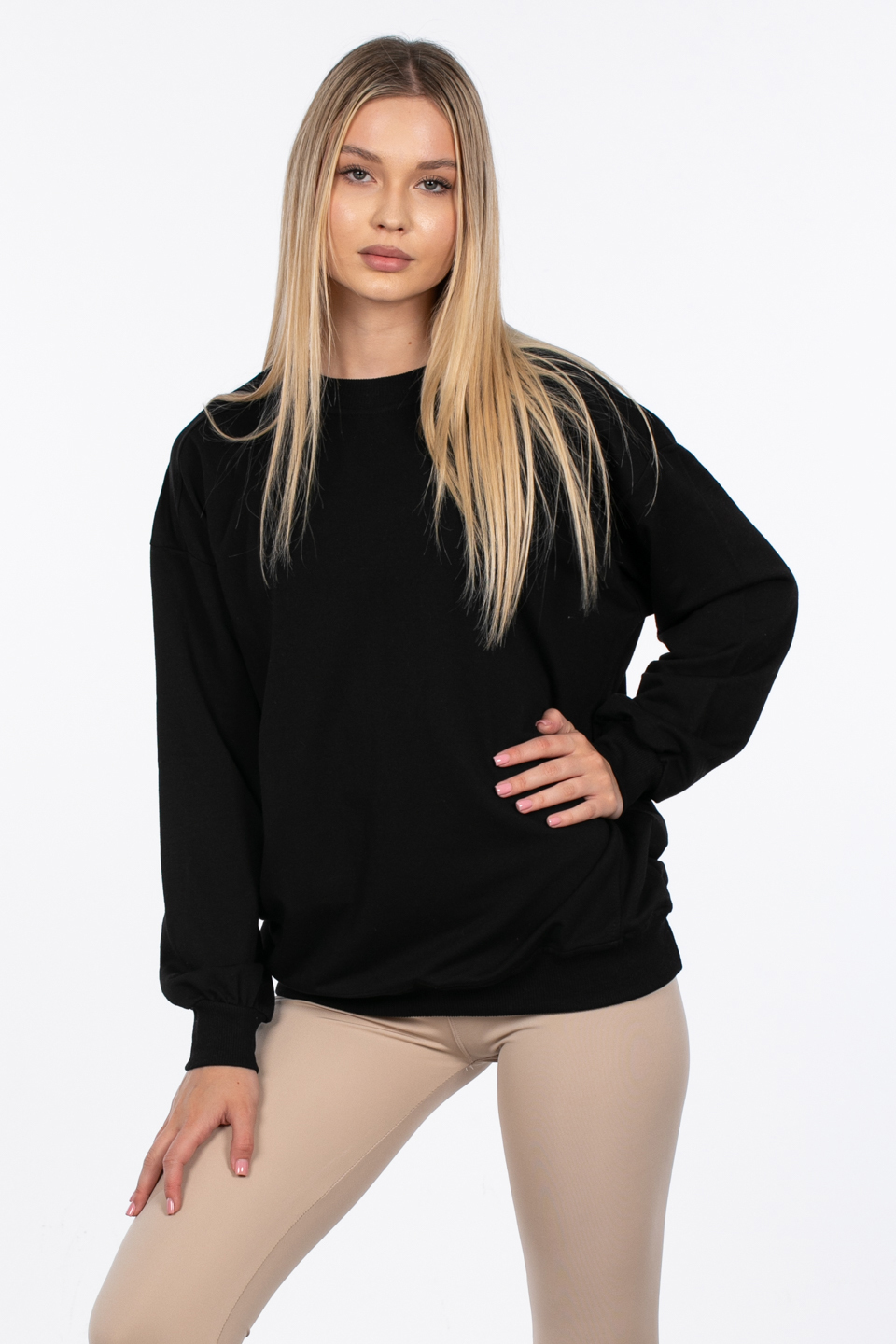 Basıc bisiklet yaka sweatshirt-DVN0827 Siyah