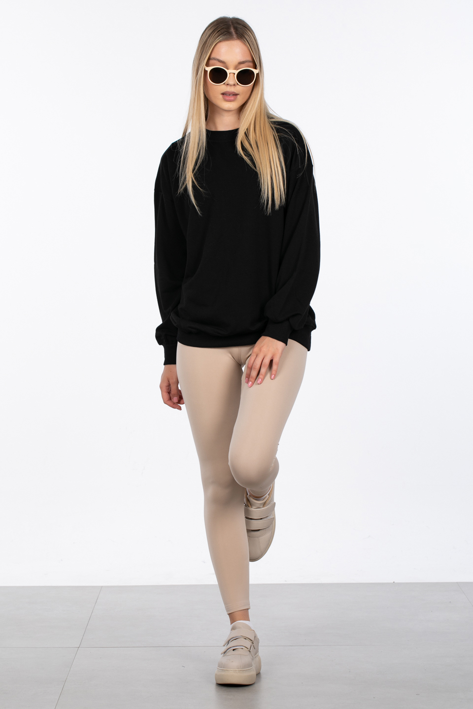 Basıc bisiklet yaka sweatshirt-DVN0827 Siyah
