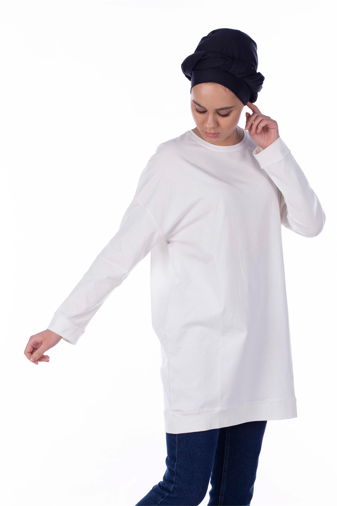 Basic Bisiklet Yaka Tunik-Ekru