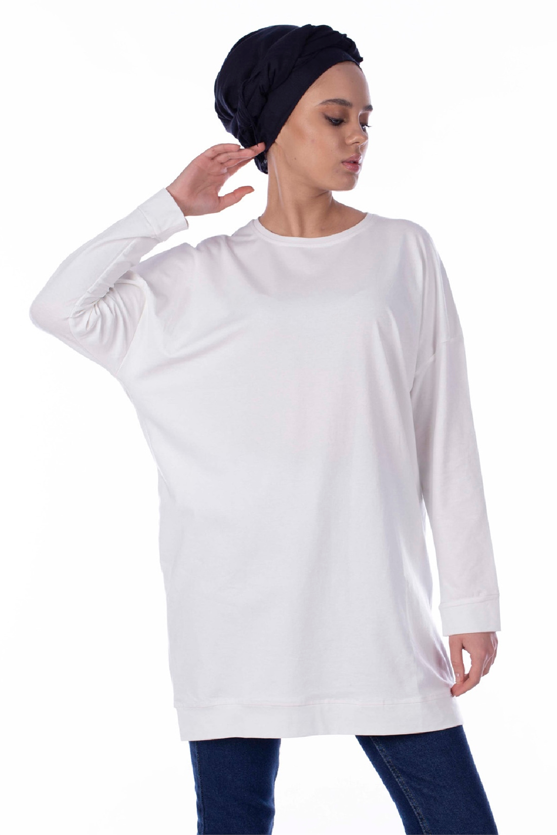 Basic Bisiklet Yaka Tunik-Ekru