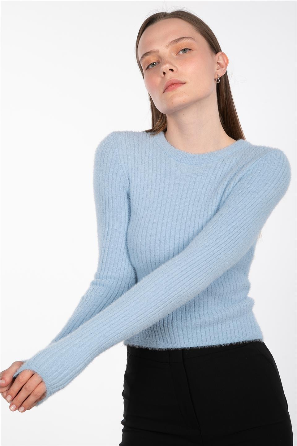Basıc fitilli triko body-6408 B.Mavi