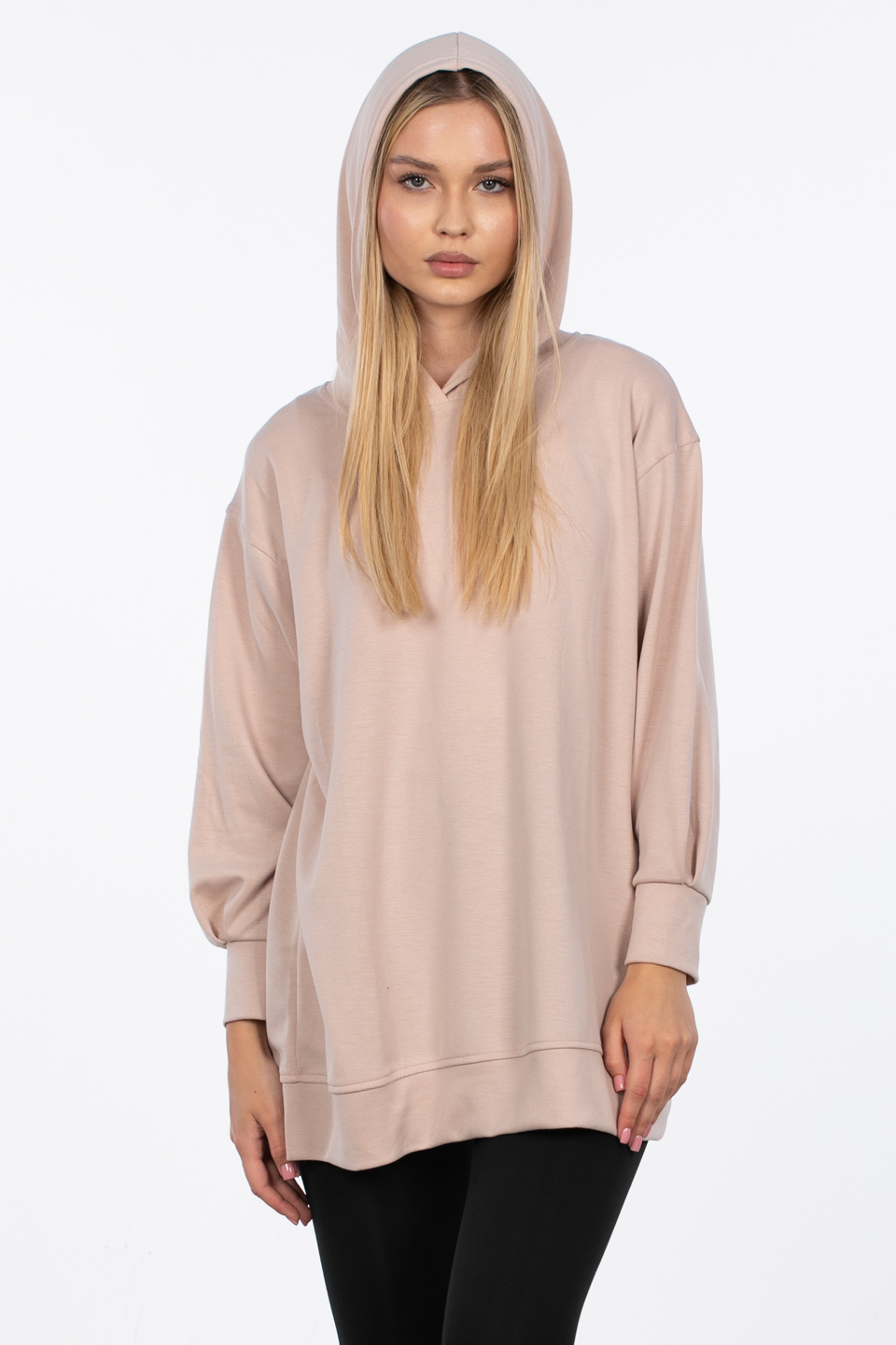 Basıc kapüşonlu sweatshirt-DVN0828 Bej