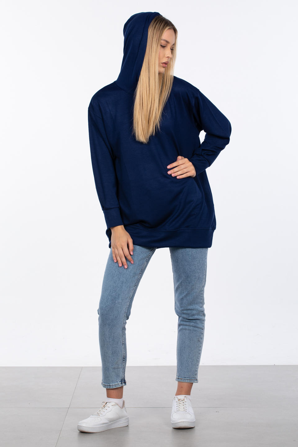 Basıc kapüşonlu sweatshirt-DVN0828 Lacivert