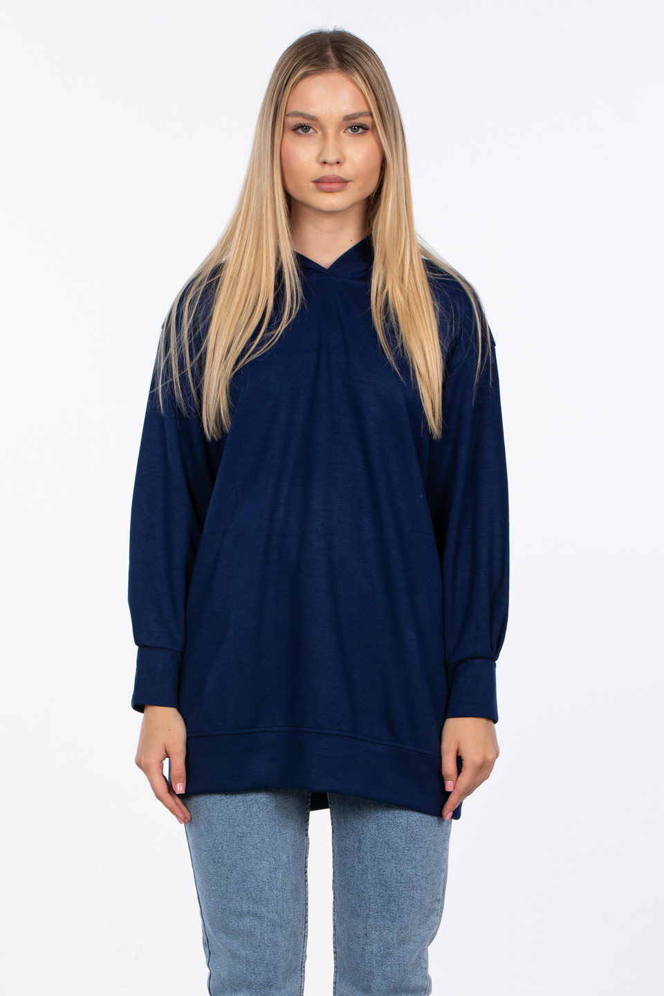 Basıc kapüşonlu sweatshirt-DVN0828 Lacivert