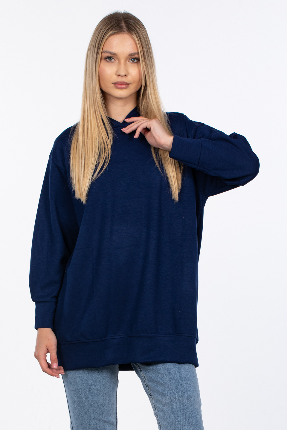 Basıc kapüşonlu sweatshirt-DVN0828 Lacivert