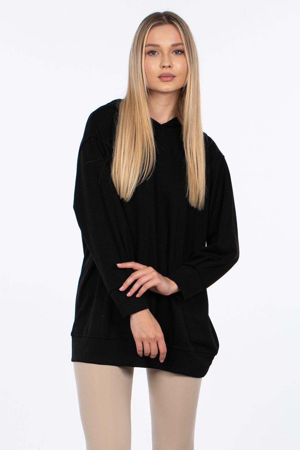 Basıc kapüşonlu sweatshirt-DVN0828 Siyah
