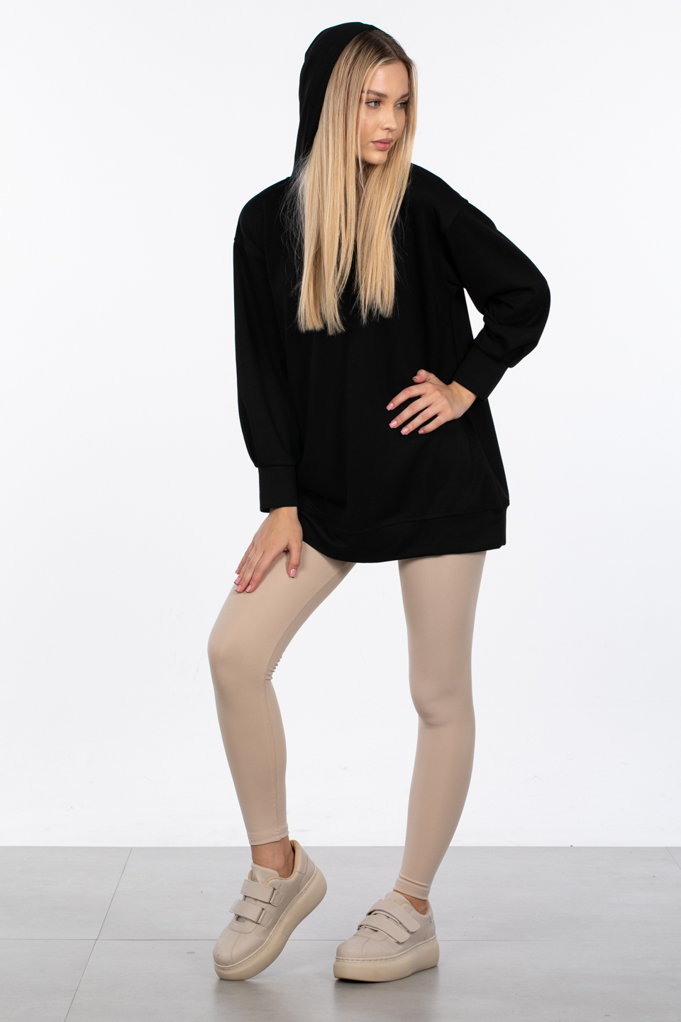 Basıc kapüşonlu sweatshirt-DVN0828 Siyah