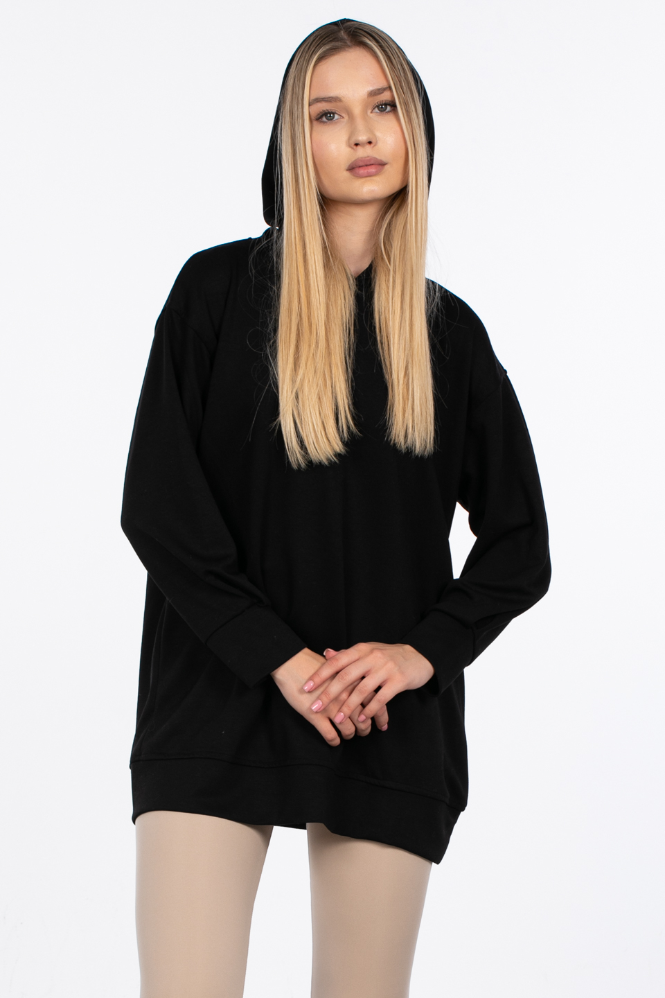 Basıc kapüşonlu sweatshirt-DVN0828 Siyah
