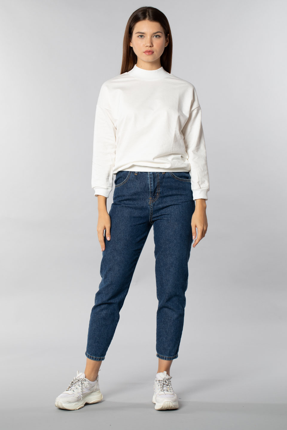 Basıc ribanalı sweatshirt-3323 Beyaz