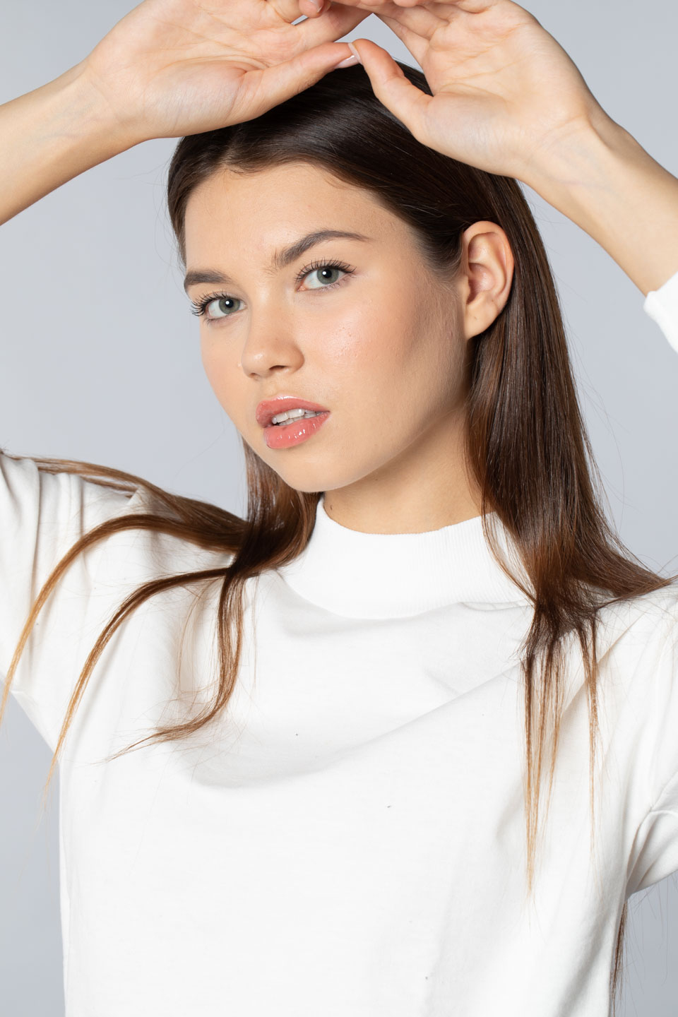 Basıc ribanalı sweatshirt-3323 Beyaz
