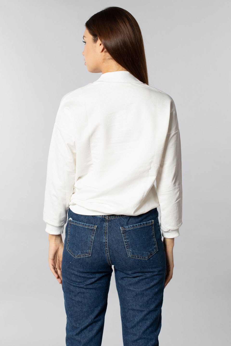 Basıc ribanalı sweatshirt-3323 Beyaz