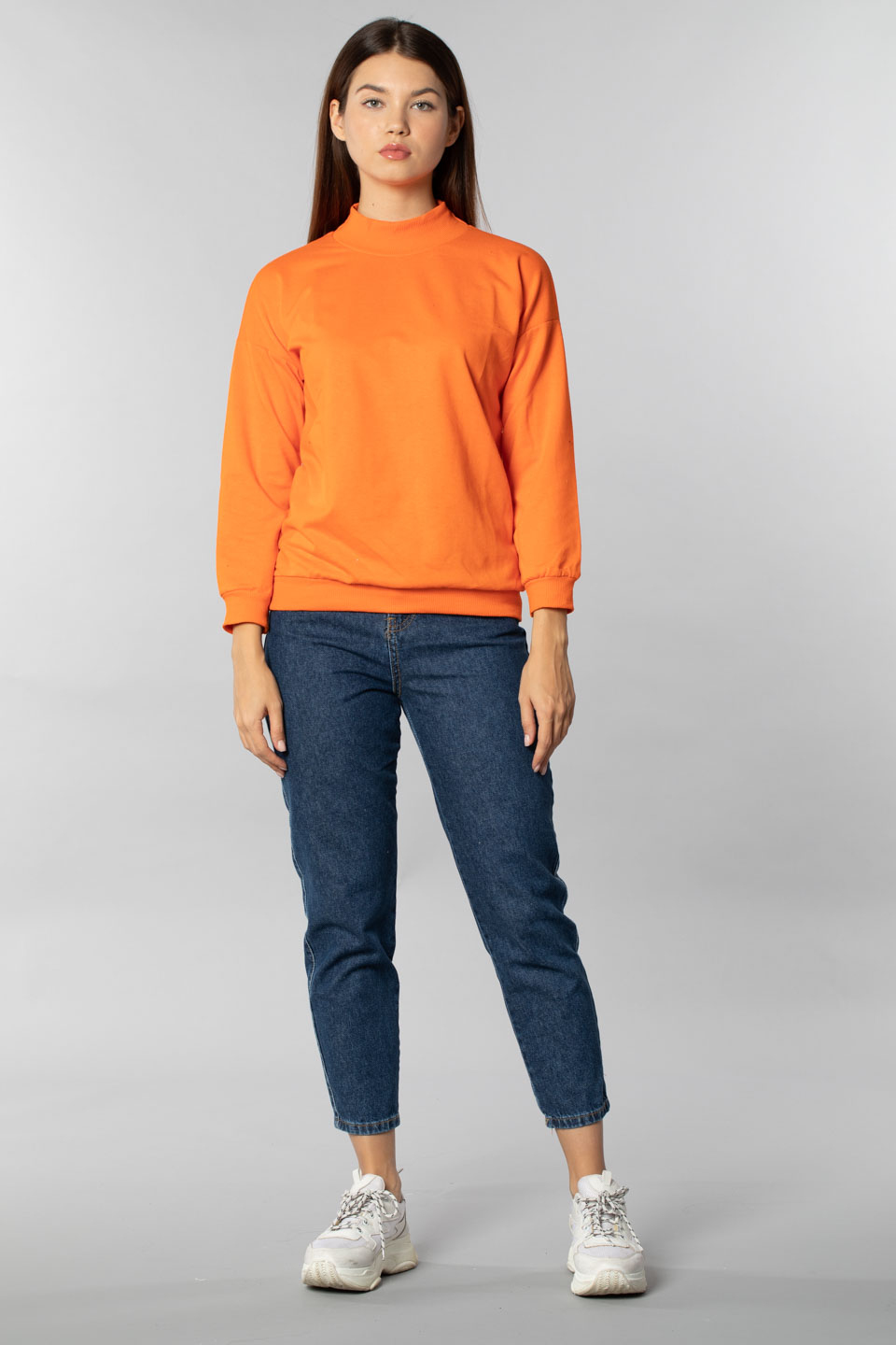 Basıc ribanalı sweatshirt-3323 Oranj