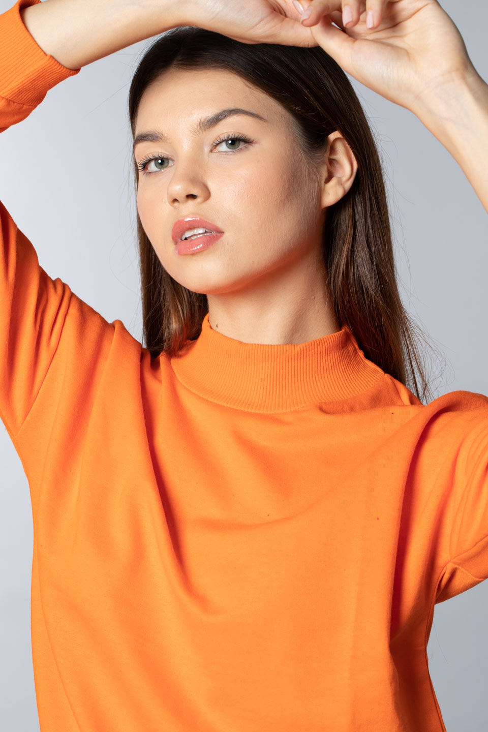 Basıc ribanalı sweatshirt-3323 Oranj