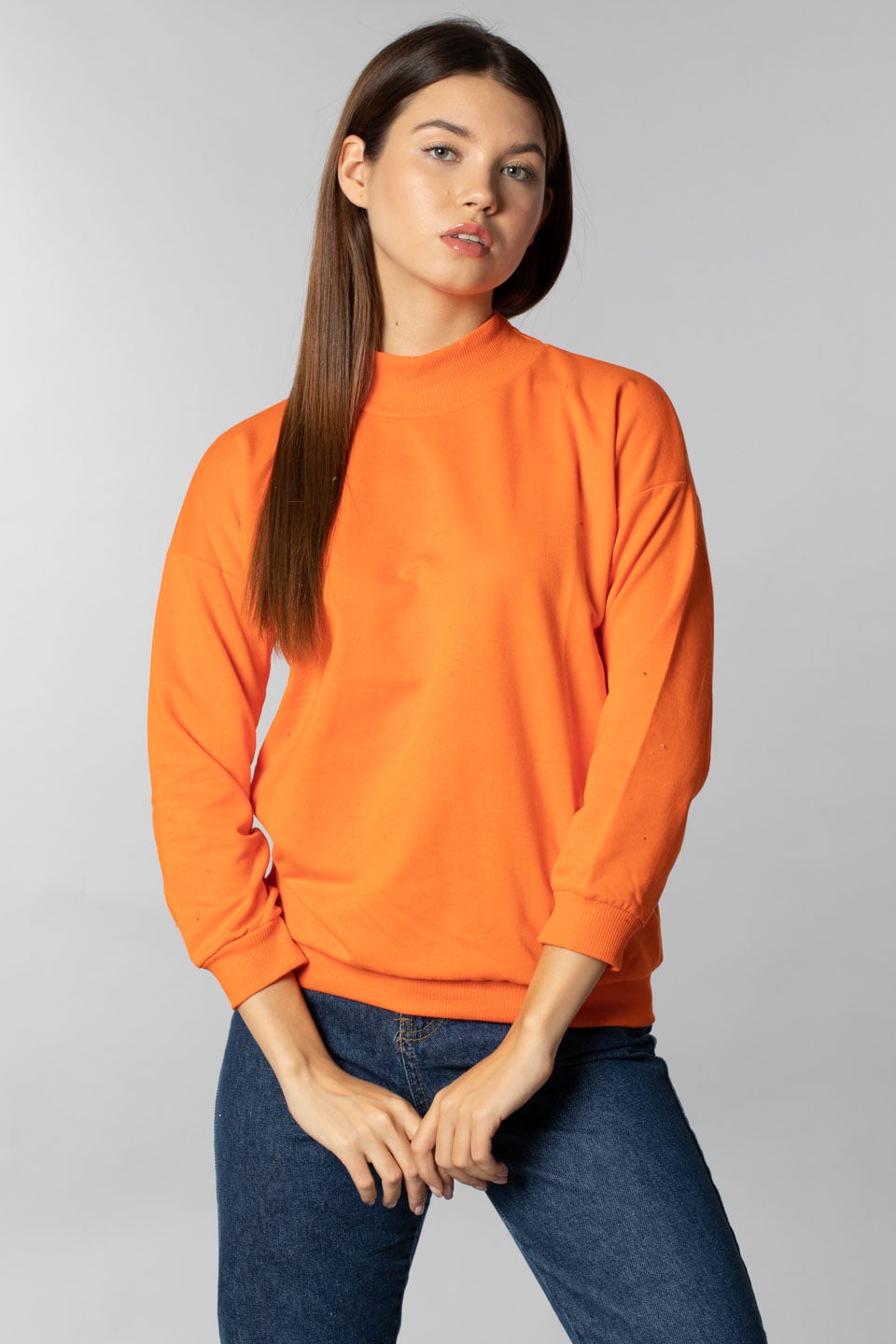Basıc ribanalı sweatshirt-3323 Oranj