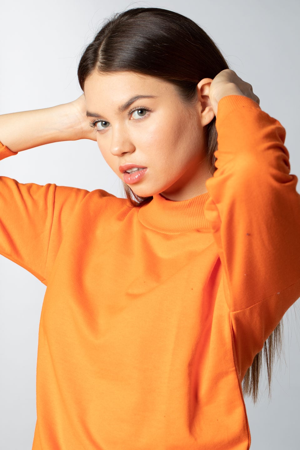 Basıc ribanalı sweatshirt-3323 Oranj