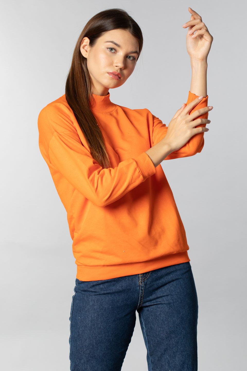 Basıc ribanalı sweatshirt-3323 Oranj