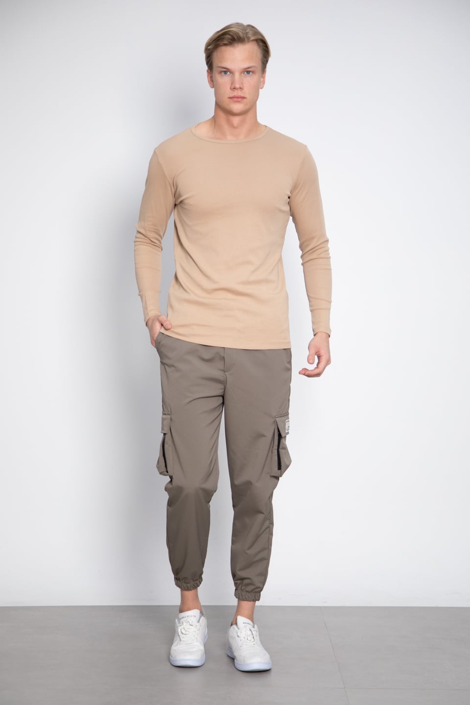 Basıc uzun kol sweatshirt-5074-1 Vizon
