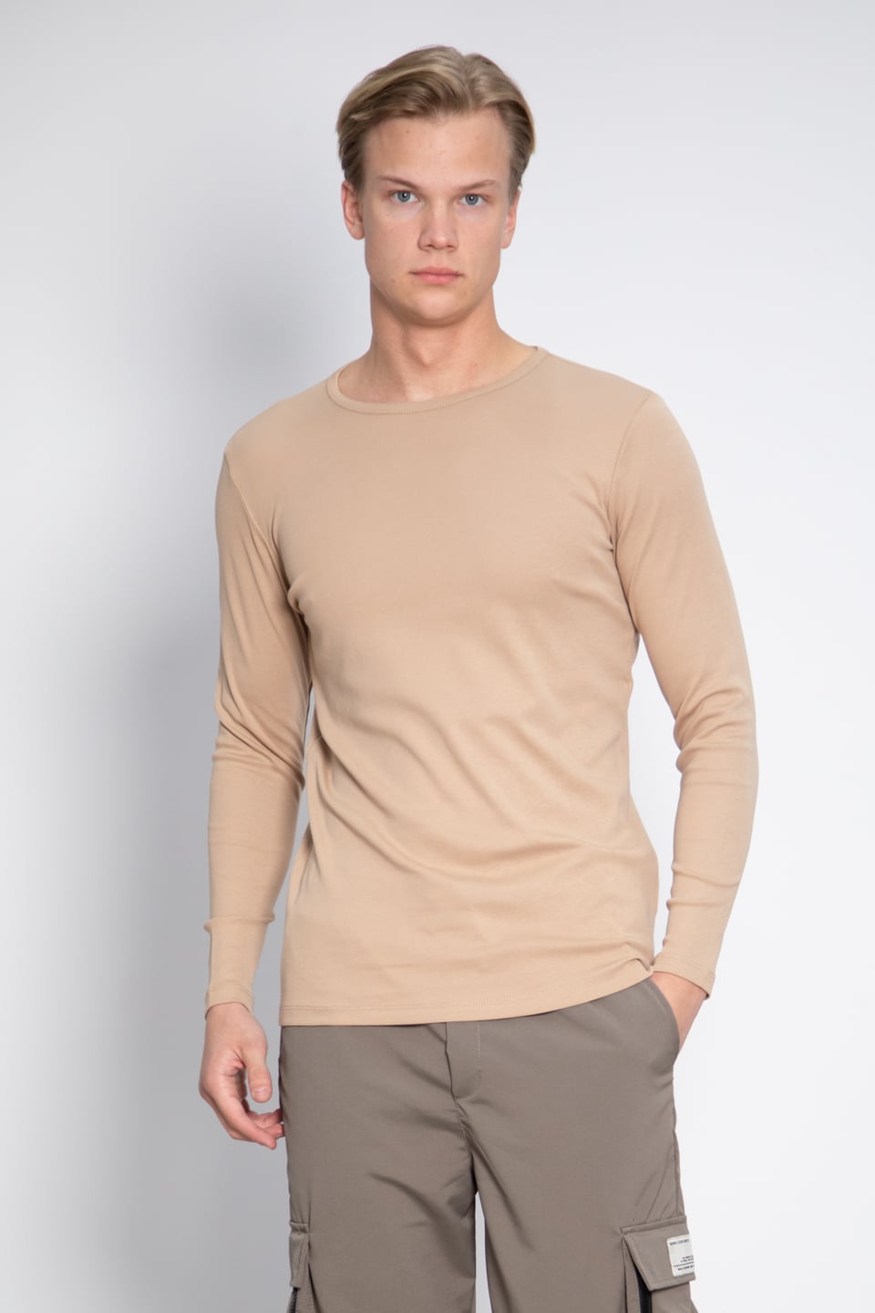 Basıc uzun kol sweatshirt-5074-1 Vizon
