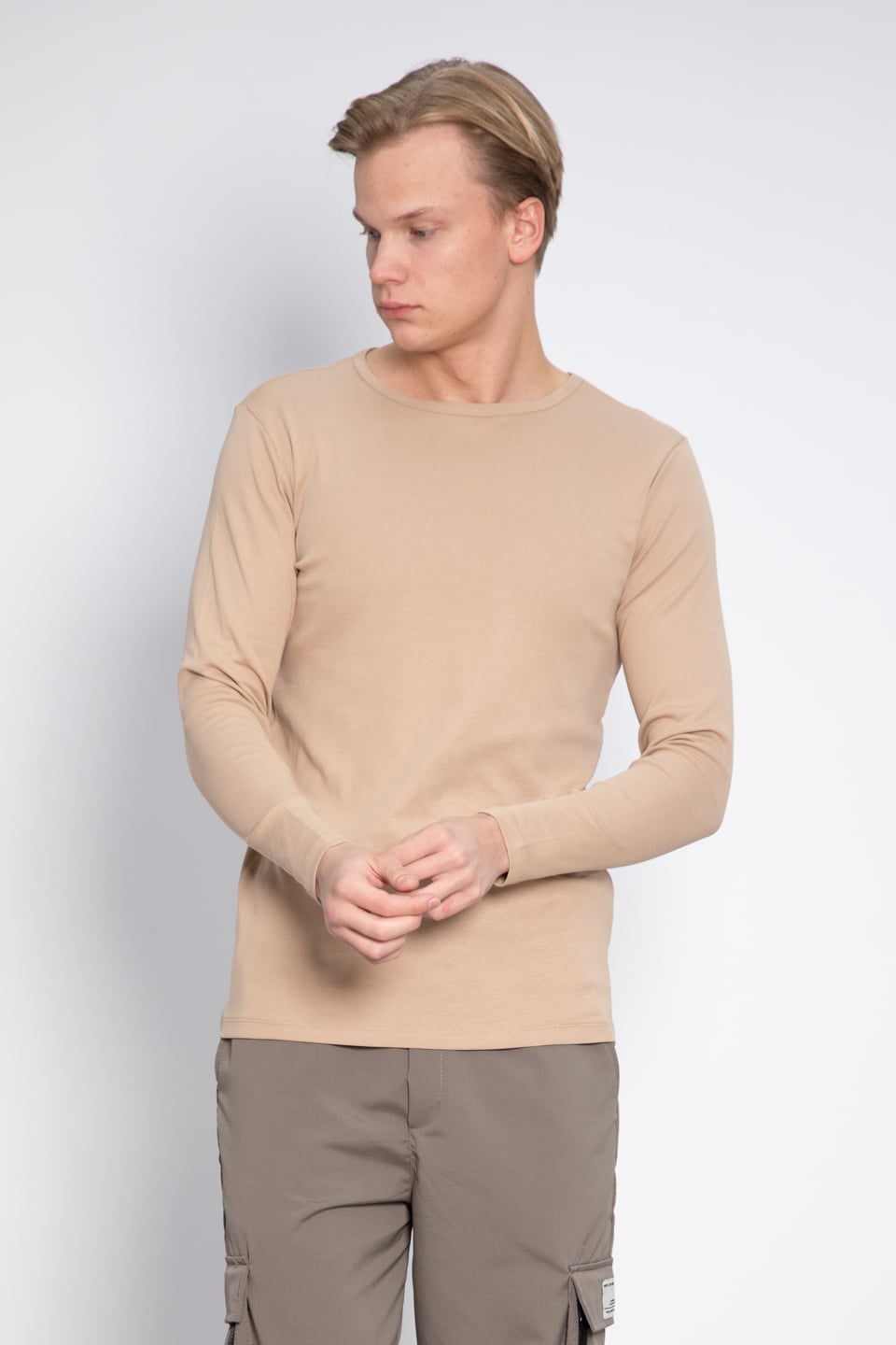 Basıc uzun kol sweatshirt-5074-1 Vizon