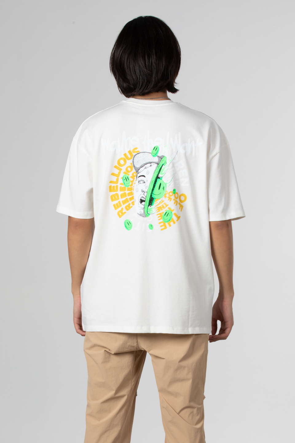 Baskılı t-shirt-21-7003 Ekru